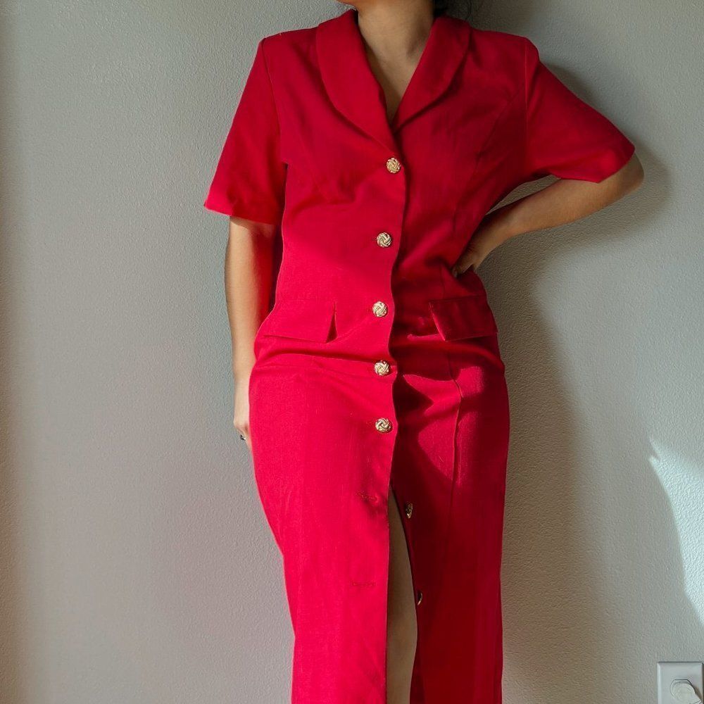 vtg 80s breli originals button down red classic shirt dress Medium work business